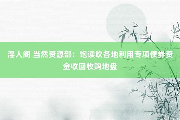 淫人阁 当然资源部：饱读吹各地利用专项债券资金收回收购地盘